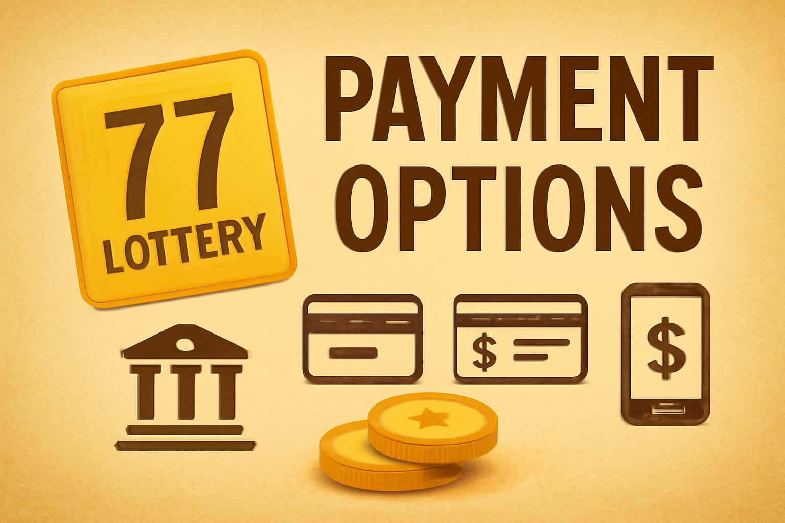 A professional representation of payment options for 77 Lottery, featuring relevant text.