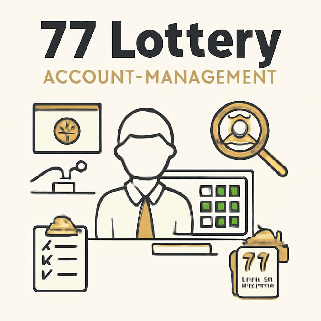 An educational diagram illustrating account management for 77 Lottery.