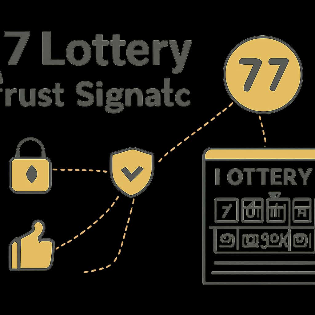 An educational diagram outlining trust signals associated with the 77 Lottery.