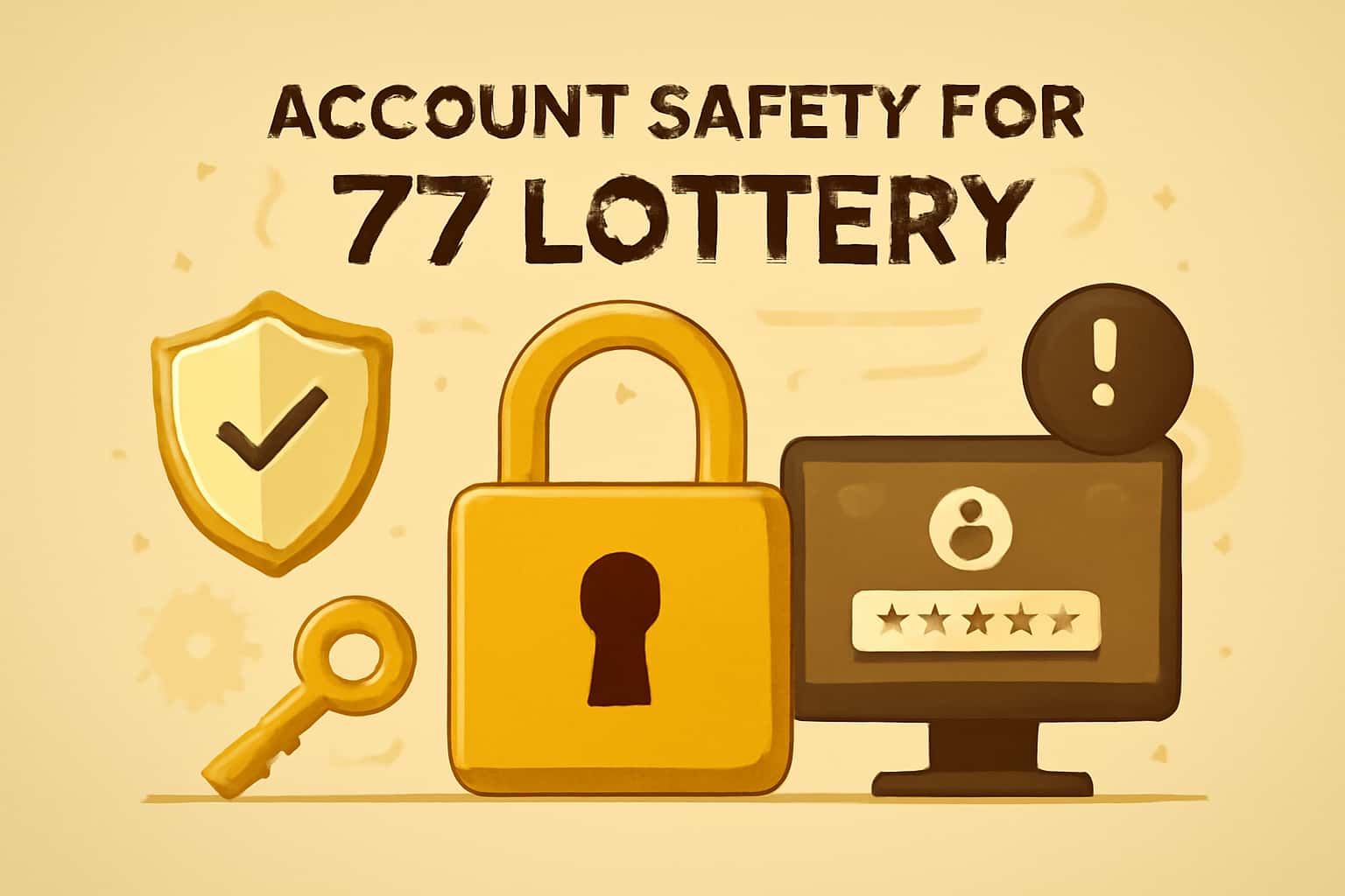 An informative scene illustrating the concept of account safety for 77 Lottery, featuring the title prominently.
