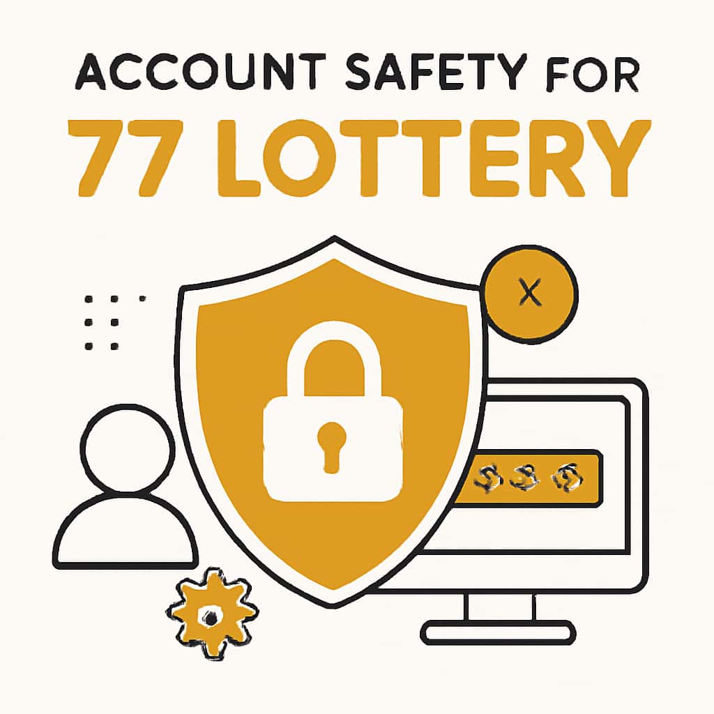An educational diagram explaining account safety measures for 77 Lottery.