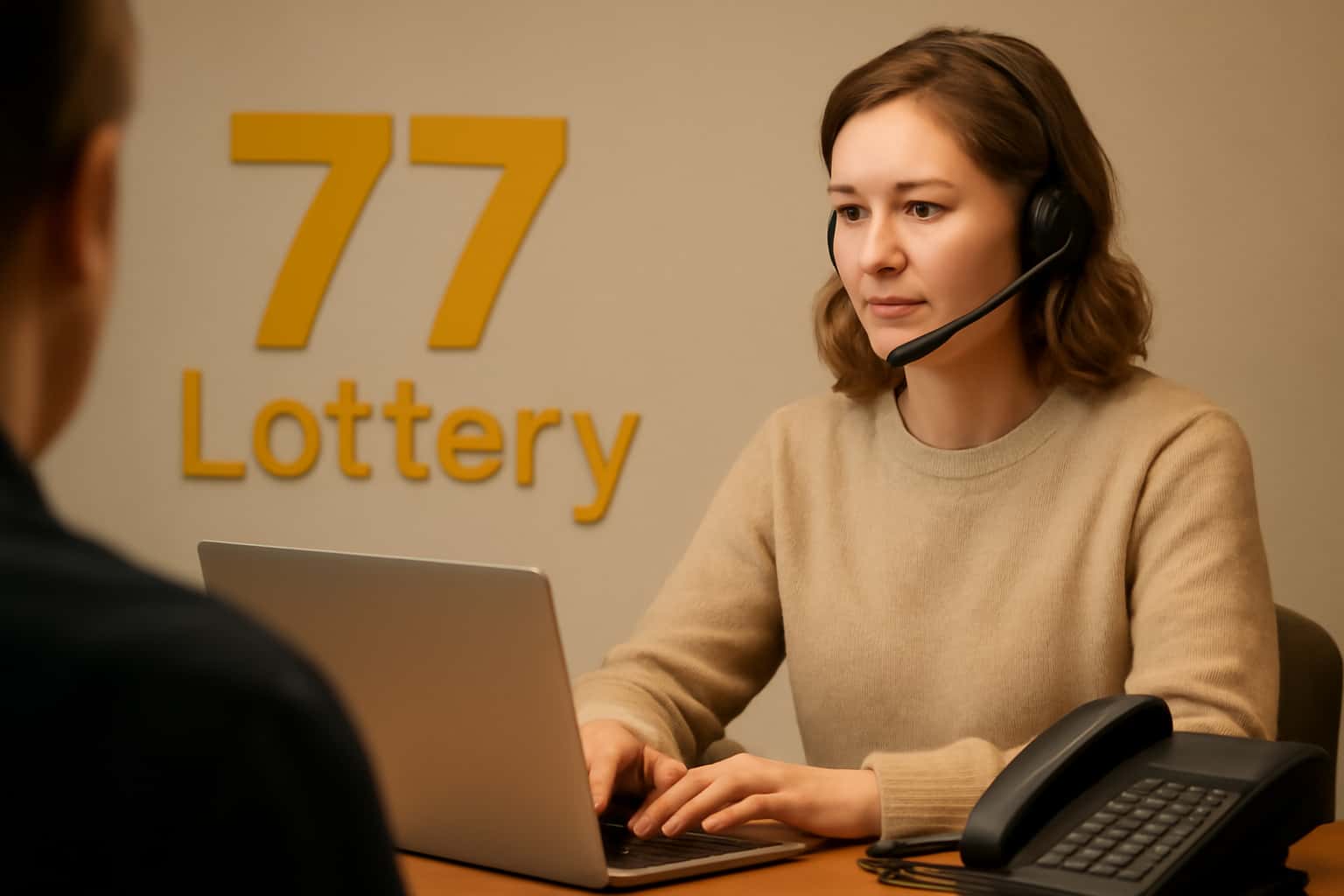 An informative scene illustrating support resources for 77 Lottery.