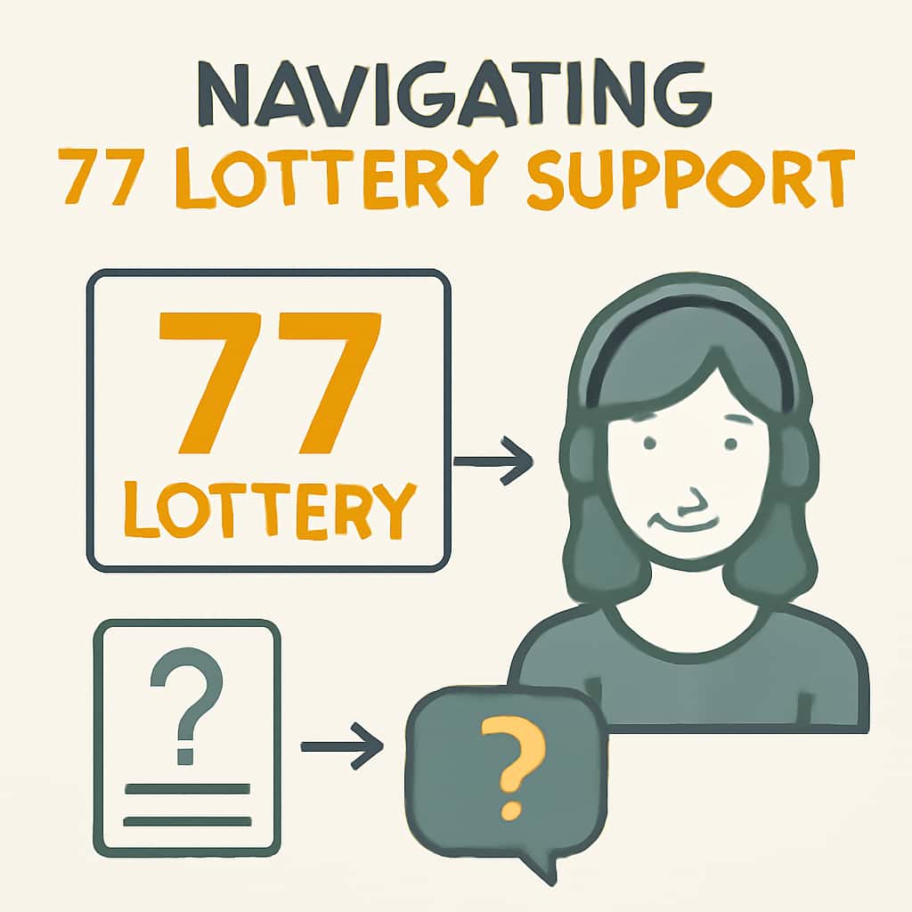 Illustration detailing support options for 77 Lottery.